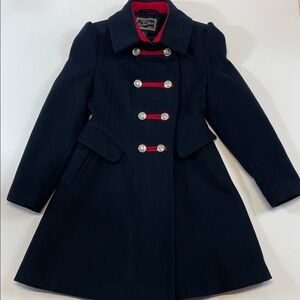 Rothschild Girls Navy Coat Military Style Red Trim Sz 7